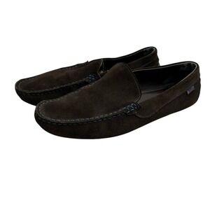 Kazar Mens Dark Brown Suede Driving Loafers Blue Contrast Stitch Slip On Size 43